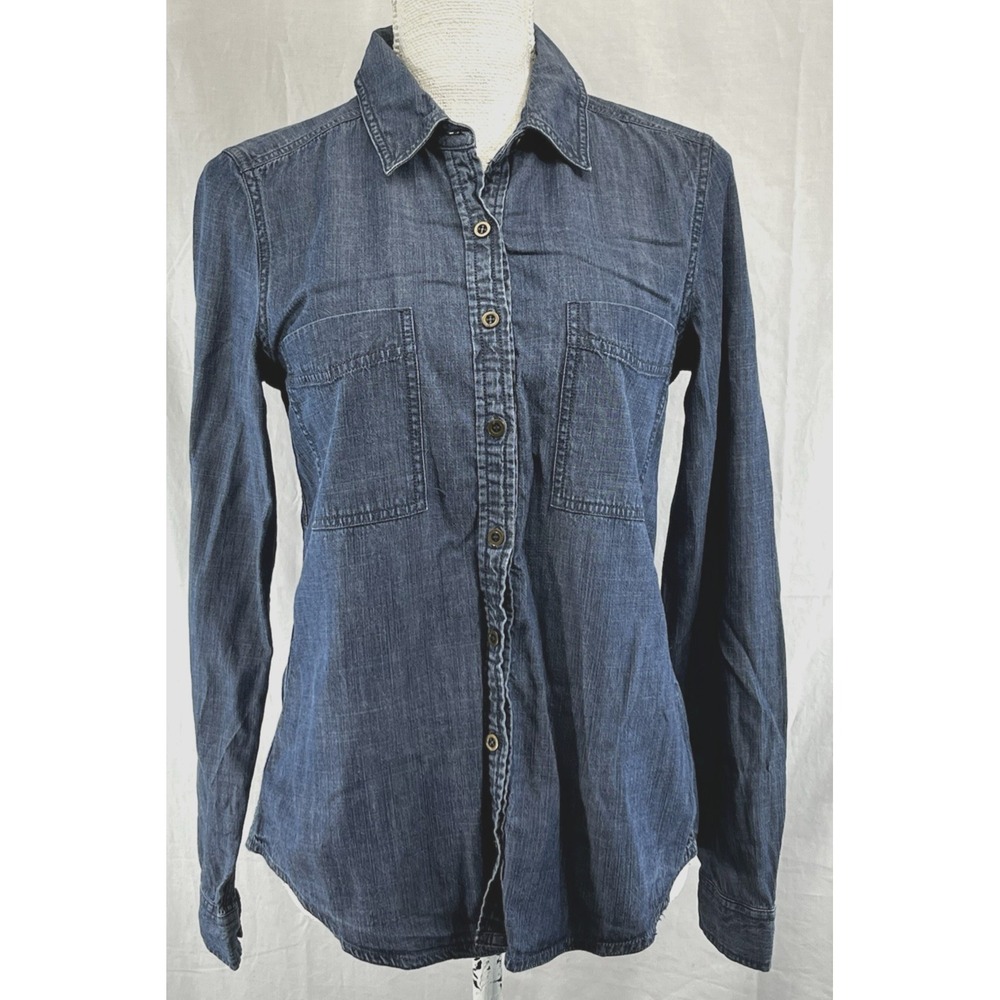 Eileen Fisher Womens Size XS Blue Chambray Denim Button Down Shirt Long sleeve
